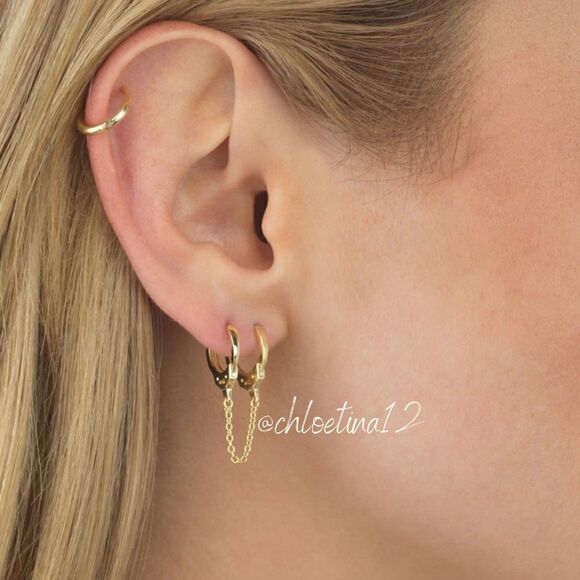 NEW 14k Gold Plated Double Pierced Handcuff Hoop Earrings - Picture 7 of 9